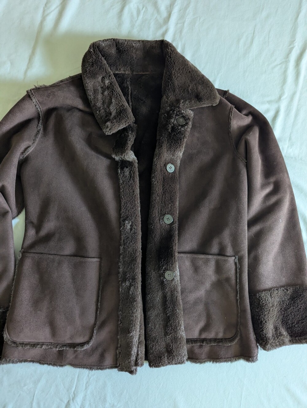 Vintage Brandon Thomas Reversible Fur And Suede Look Jacket In Brown